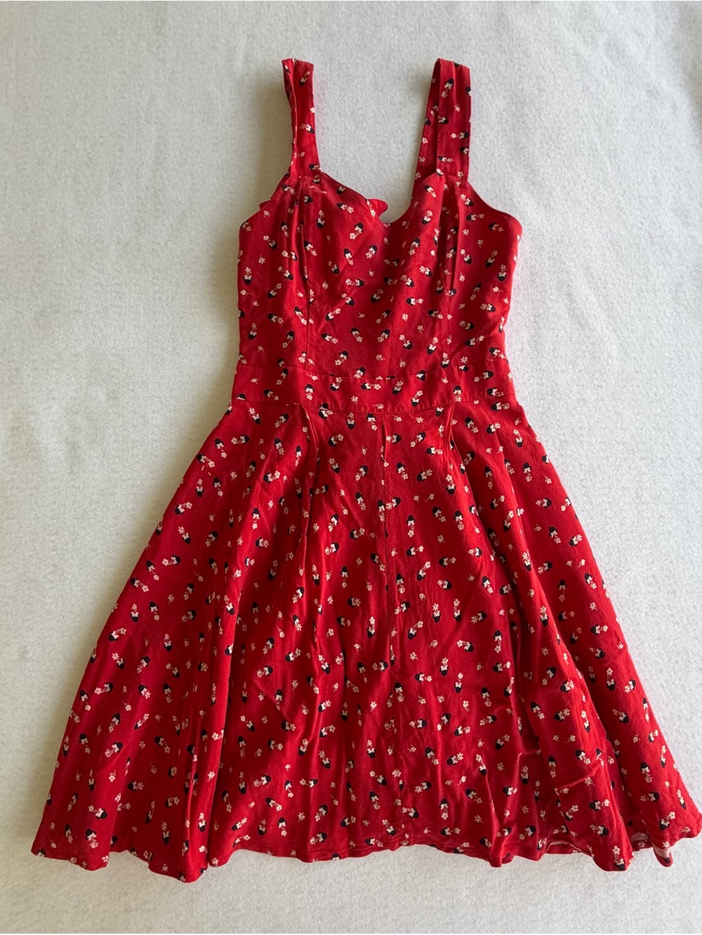 Disney Bright Red Dress with Floral Trim